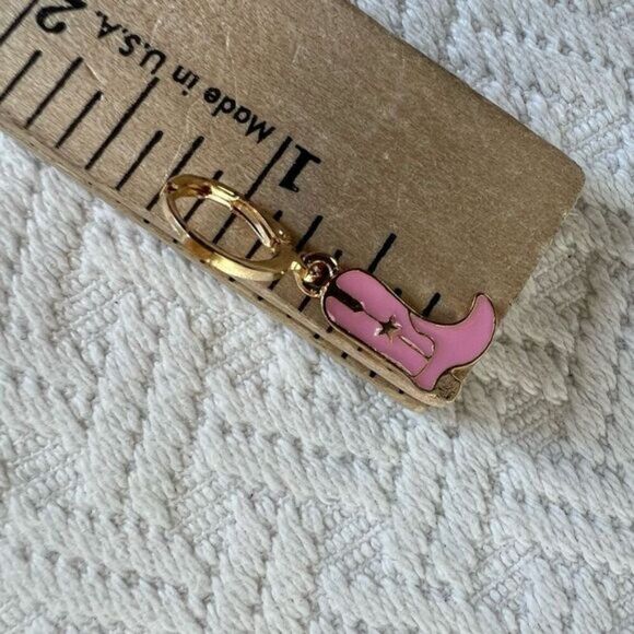 Country Western Pink Gold Tone Mini Cowboy Boot Earrings Rodeo Cowgirl Festival - Picture 7 of 7